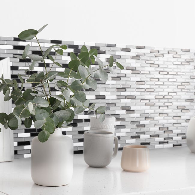 Leroymerlin Piastrella adesiva Murano Metallik SMART TILES bianco 23 x 26 cm spessore 2 mm confezione da 4 pezzi Qualità Garantita