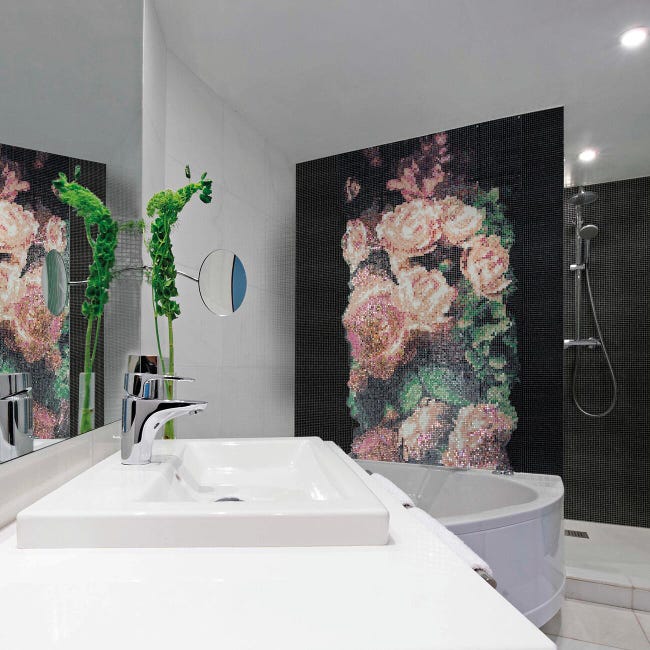 Leroymerlin Mosaico in vetro Bouquet Rosa 120x240 cm decoro completo multicolore L 30 x L 30cm x Sp. 4 mm 32 pezzi Consegna Veloce