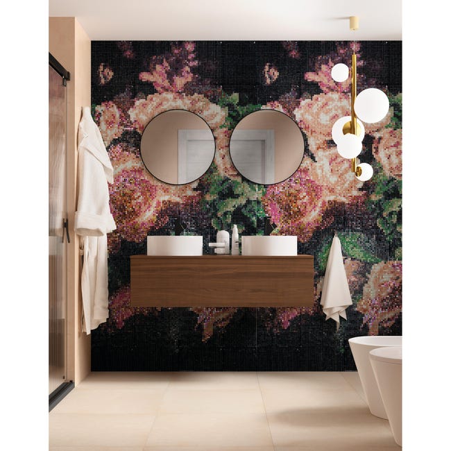 Leroymerlin Mosaico in vetro Bouquet Rosa 120x240 cm decoro completo multicolore L 30 x L 30cm x Sp. 4 mm 32 pezzi Consegna Veloce