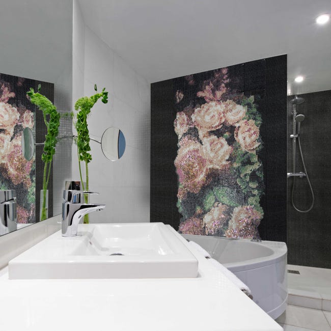 Leroymerlin Mosaico in vetro Bouquet Rosa 120x240 cm decoro completo multicolore L 30 x L 30cm x Sp. 4 mm 32 pezzi Consegna Veloce