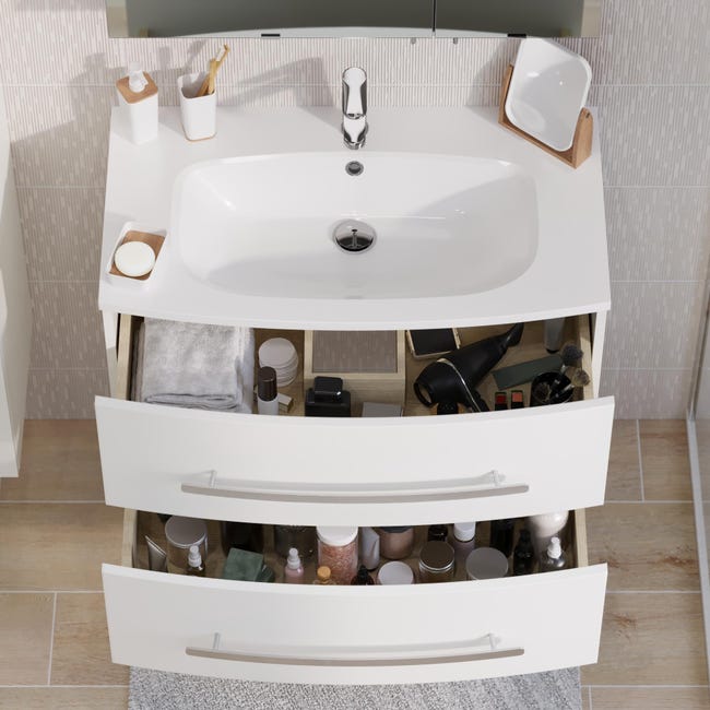 Leroymerlin Mobile da bagno sotto lavabo Perla bianco laccato opaco L 81.2 x H 53.7 x P 47.5 cm 2 cassetti lavabo non incluso Super sconto