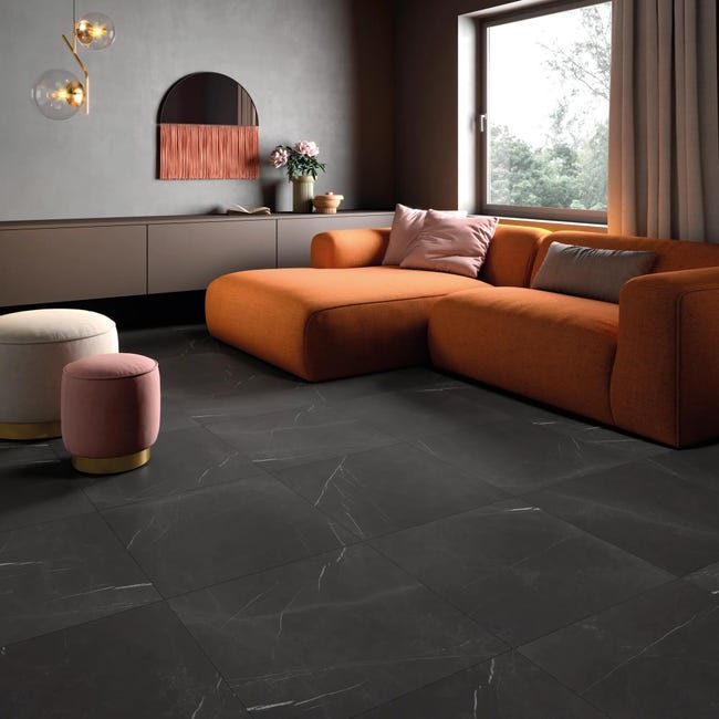 Leroymerlin Piastrella da pavimento interno rettificato Murano in gres porcellanato opaco nero 60 x 60cm Sp. 9 mm traffico intenso (pei 4/5) R9 Spedizione Gratuita