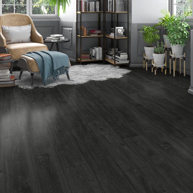 Leroymerlin Pavimento laminato ARTENS Oak black nero resistente all'acqua Sp 8mm Qualità Garantita