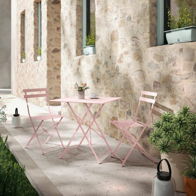 Leroymerlin Sedia da giardino senza cuscino Flora NATERIAL pieghevole in acciaio con seduta in acciaio rosa Pezzi Unici
