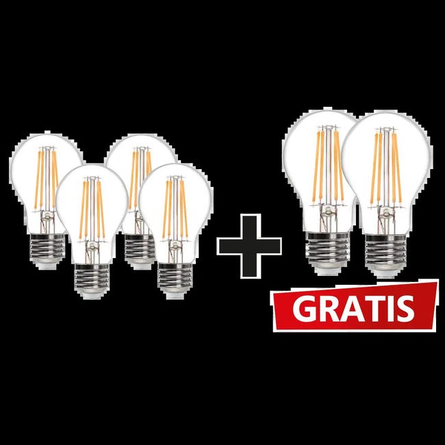 Leroymerlin Set da 6 lampadine Goccia Filament Led X6 LED filamento E27 goccia trasparente 8W= 360° Promozione Limitata