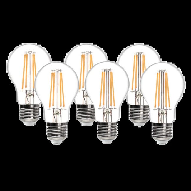 Leroymerlin Set da 6 lampadine Goccia Filament Led X6 LED filamento E27 goccia trasparente 8W= 360° Novità