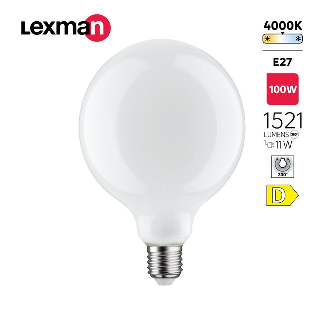 Leroymerlin Lampadina LED filamento E27 globo opaco luce naturale 11W= 1521LM (equiv 100 W) 330° LEXMAN Offerta Giorno del Papà