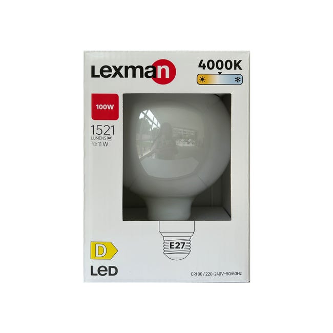 Leroymerlin Lampadina LED filamento E27 globo opaco luce naturale 11W= 1521LM (equiv 100 W) 330° LEXMAN Offerta Giorno del Papà