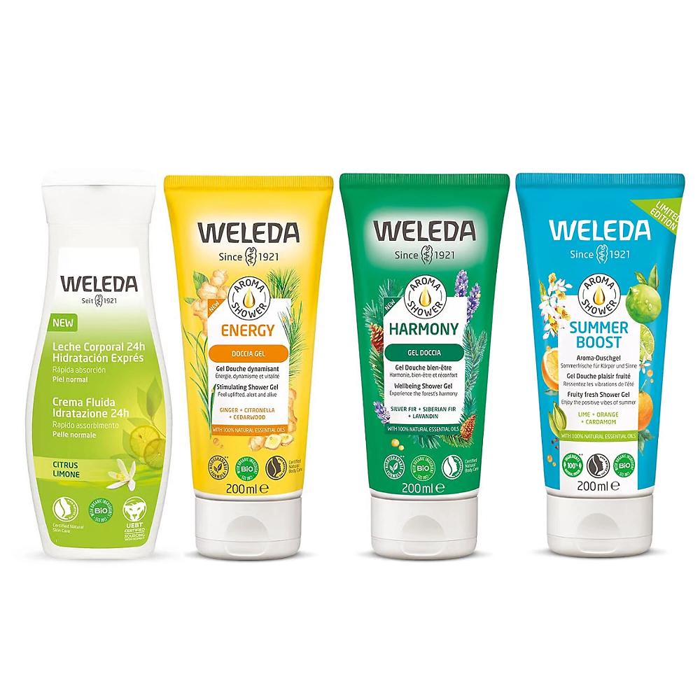QVC Weleda Kit Summer Fresh 3 bagnoschiuma e 1 crema idratante corpo Comprare a buon mercato