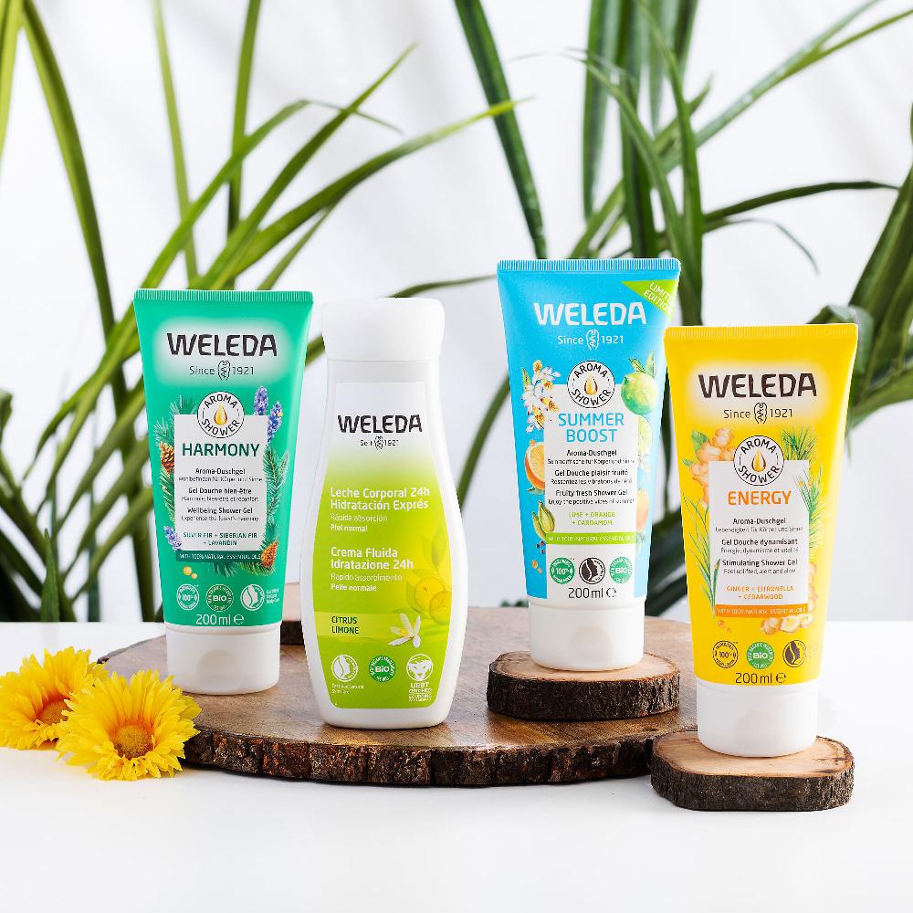 QVC Weleda Kit Summer Fresh 3 bagnoschiuma e 1 crema idratante corpo Comprare a buon mercato