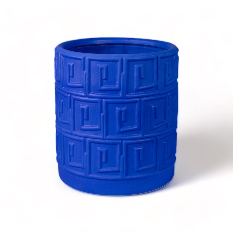 Seletti Terracotta Vase with Saucer Greca Blue In Vendita